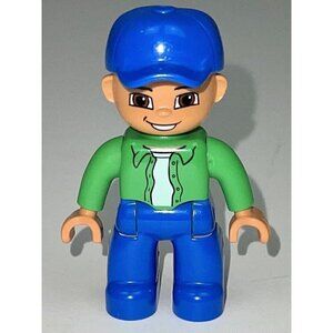 LEGO Duplo Minifig 2.5" Figure MAN Dad Father Guy Blue Hat Pants Green Shirt EUC